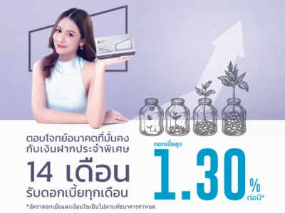 โปรโมชันเงินฝากประจำพิเศษ 14 เดือน จาก ธ.เกียรตินาคินภัทร ให้ดอกเบี้ยสูงแบบรายเดือน 1.30% ต่อปี