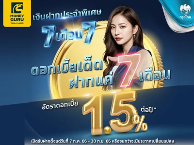 เงินฝากประจำพิเศษ ระยะเวลา 7 เดือน อัตราดอกเบี้ย 1.50% ต่อปี