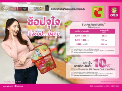 สิทธิพิเศษสำหรับผู้ถือบัตรเครดิตธนาคารออมสิน ช้อป Big C รับเครดิตเงินคืนสูงสุด 4,000 บาท*/**