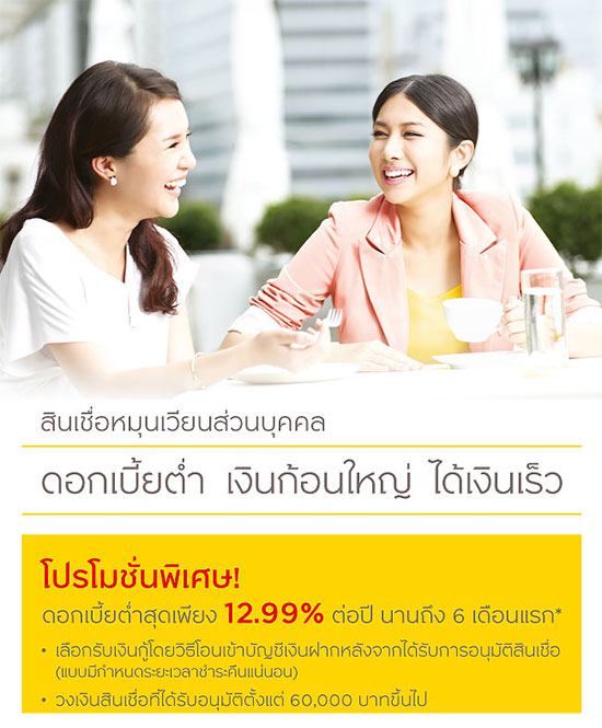 สินเชื่อหมุนเวียนส่วนบุคคล ธ.กรุงศรีฯ มอบโปรโมชั่นพิเศษ!  ดอกเบี้ยต่ำสุดเพียง 12.99% ต่อปี นานถึง 6 เดือนแรก* | เช็คราคา.คอม