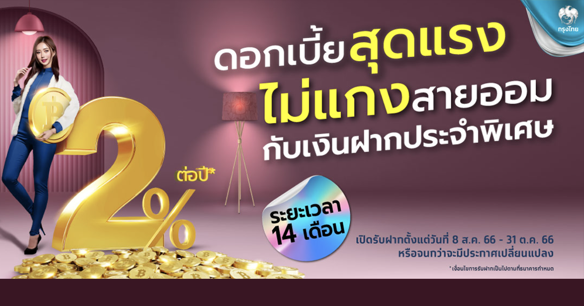 ดอกเบี้ยสุดแรง เปิดบัญชีเงินฝากประจำพิเศษ ระยะเวลา 14 เดือน อัตราดอกเบี้ยสูง 2 00 ต่อปี เช็ค