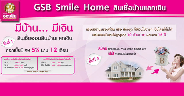 ยิ้มรับ 2 ต่อ เพียงนำบ้านมาเปลี่ยนเป็นเงิน กับสินเชื่อบ้านแลกเงิน Gsb Smile  Home | เช็คราคา.คอม