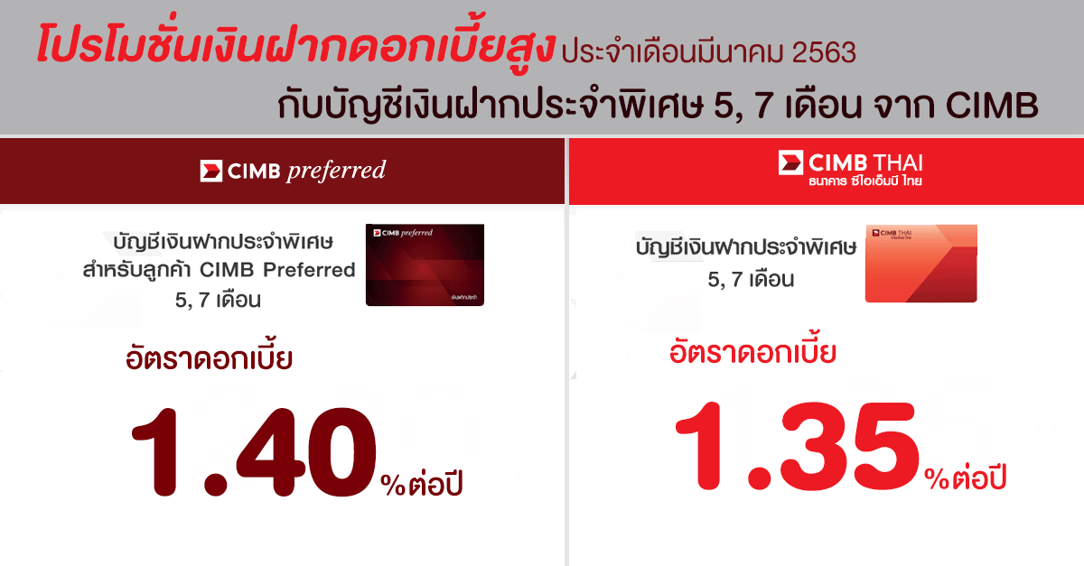 โปรโมชั่นเงินฝากดอกเบี้ยสูง กับ บัญชีเงินฝากประจำพิเศษ 5, 7 เดือน  จากธนาคารซีไอเอ็มบี ไทย | เช็คราคา.คอม